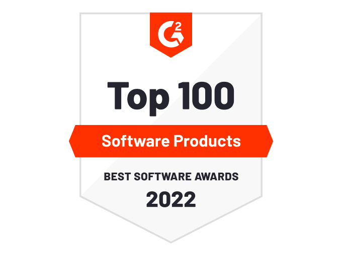 Een G2-badge waaruit blijkt dat Lucid in de top 100 van de beste software van 2022 stond