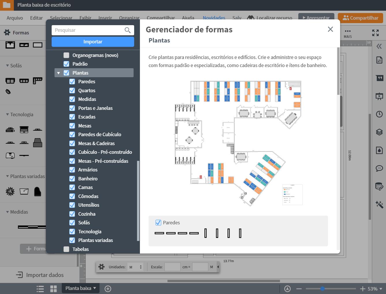 Utilize nossas bibliotecas de formas e modelos de plantas