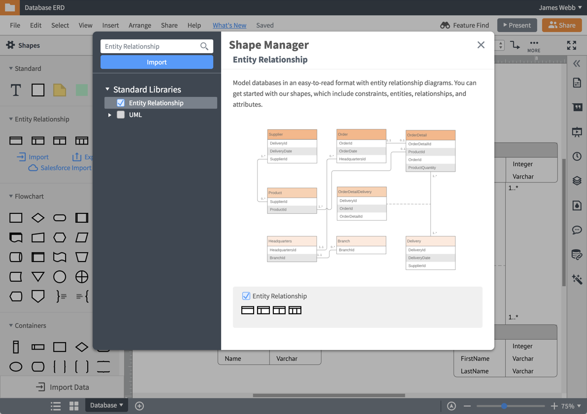 Easily diagram using ERD templates, symbols, and notations