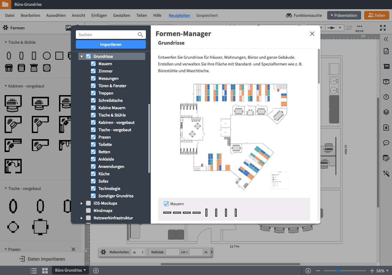 Grundrissvorlagen und Formenbibliotheken nutzen