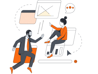 2 pessoas compartilhando e colaborando no gráfico de oferta e demanda