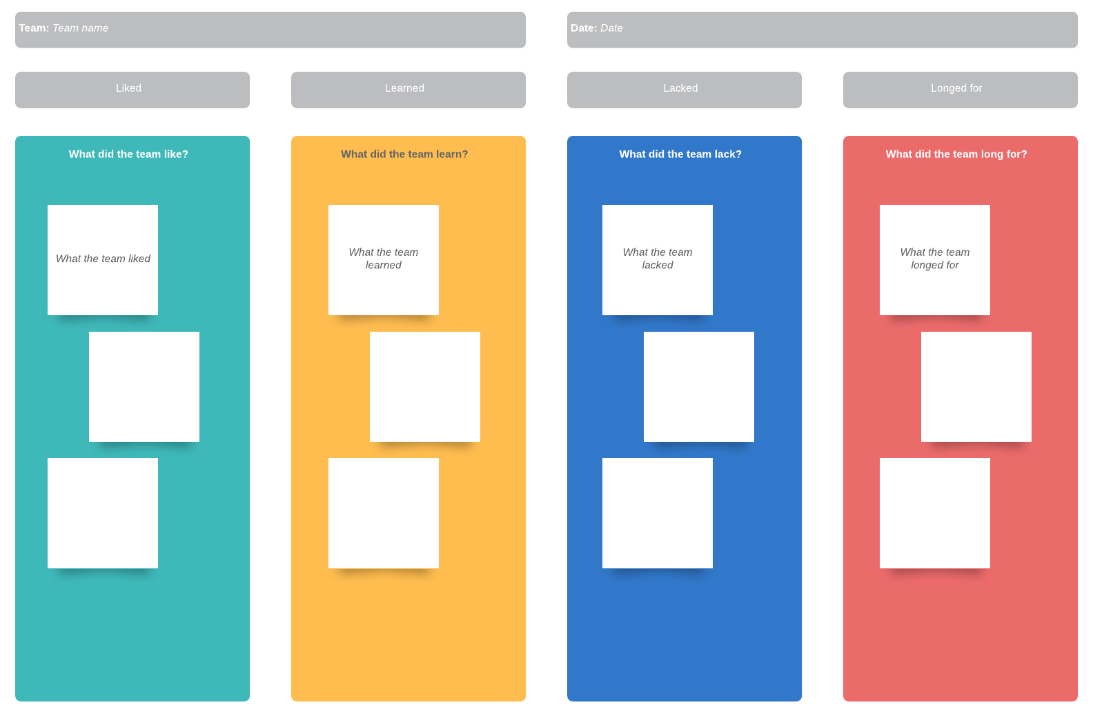 4 L's sprint retrospective (klik om deze sjabloon te gebruiken)