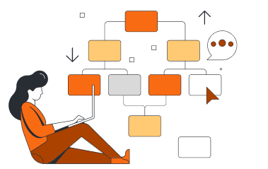Une personne sur un ordinateur portable importe et exporte des idées avec un diagramme