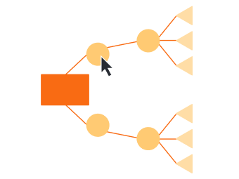 2つの枝を持つオレンジ色のフローチャート