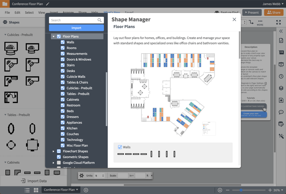 Utilize shape libraries and floor plan templates