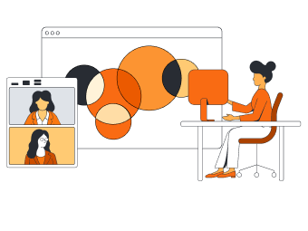 3 mensen videochatten terwijl ze samenwerken aan een venn diagram