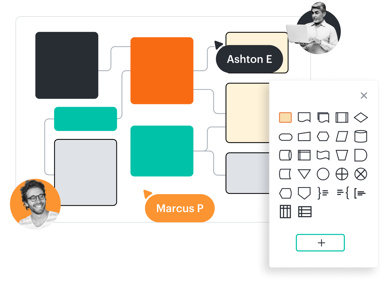 Ashton y Marcus trabajan juntos en Lucidchart