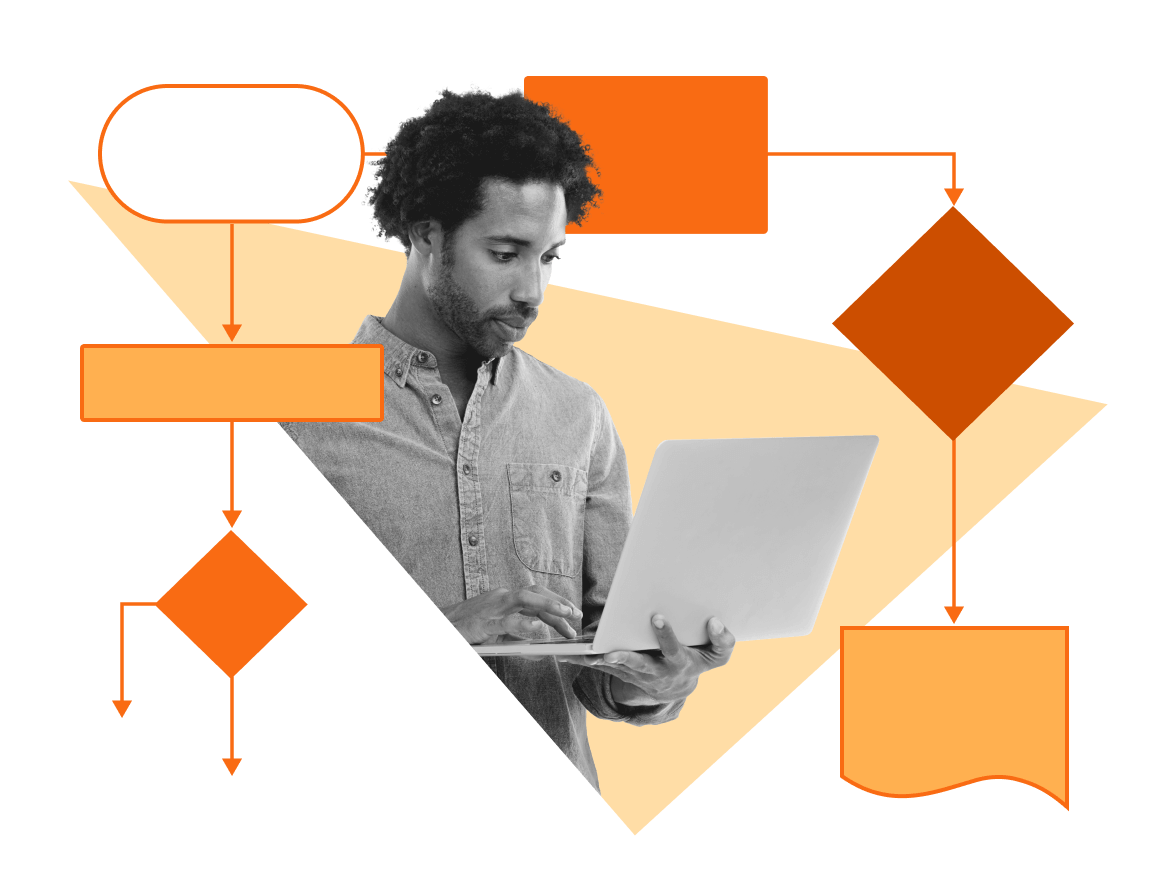 Conceptueel beeld van iemand die aan een Lucidchart flowchart werkt