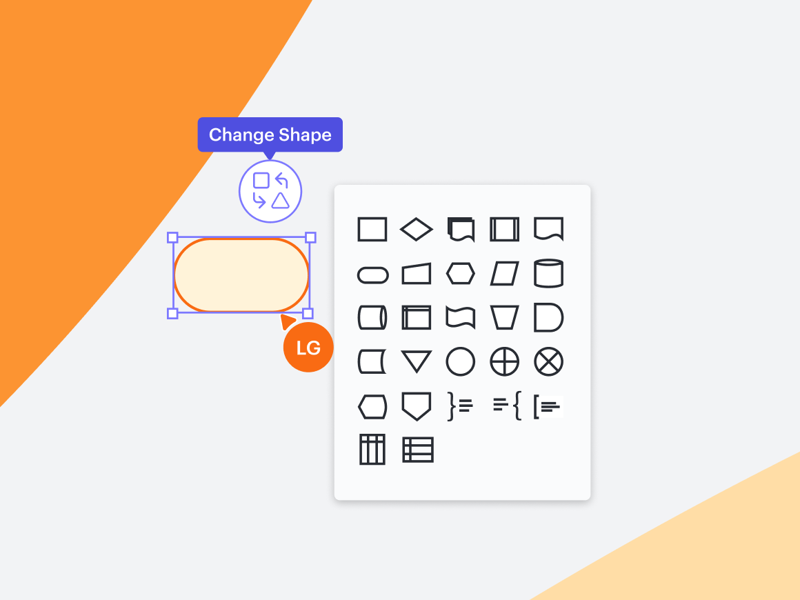 Shows an oval shape that is highlighted with a button above that says "Change Shape." A bank of different shapes is to the right of the highlighted oval and button.