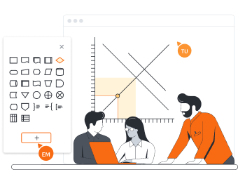 3 pessoas fazendo integração do Lucidchart com diferentes aplicativos