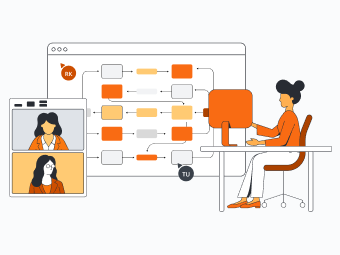Person som presenterar dataflödesdiagram i ett virtuellt möte