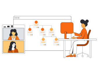 pessoas em chamada de vídeo usando o Lucidchart na nuvem simultaneamente