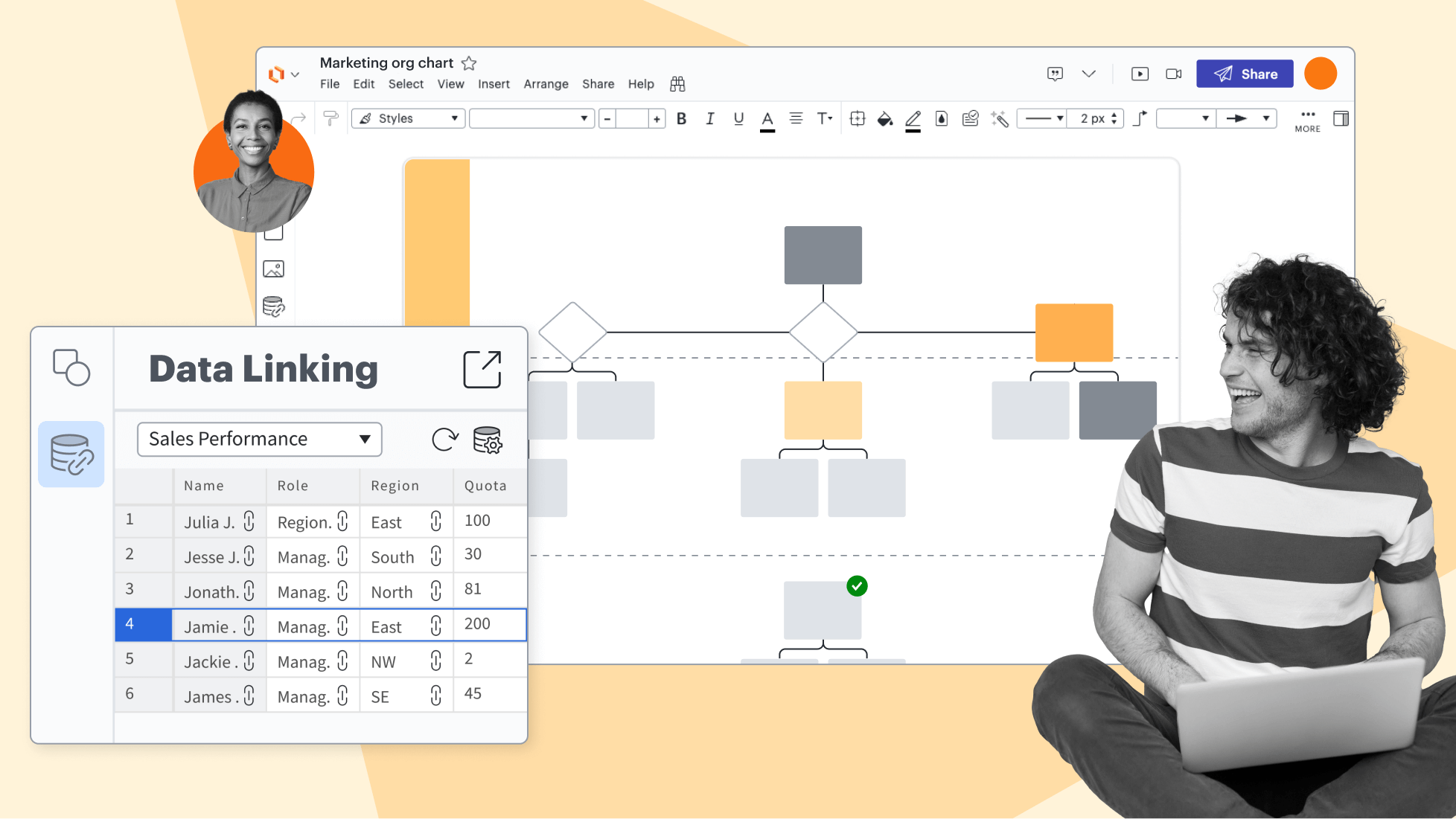 Google スプレッドシート、Excel、CSV を Lucid ドキュメントにリンクするデータ