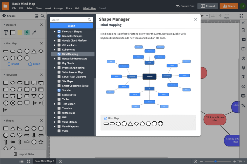 多彩な図形ライブラリから選択