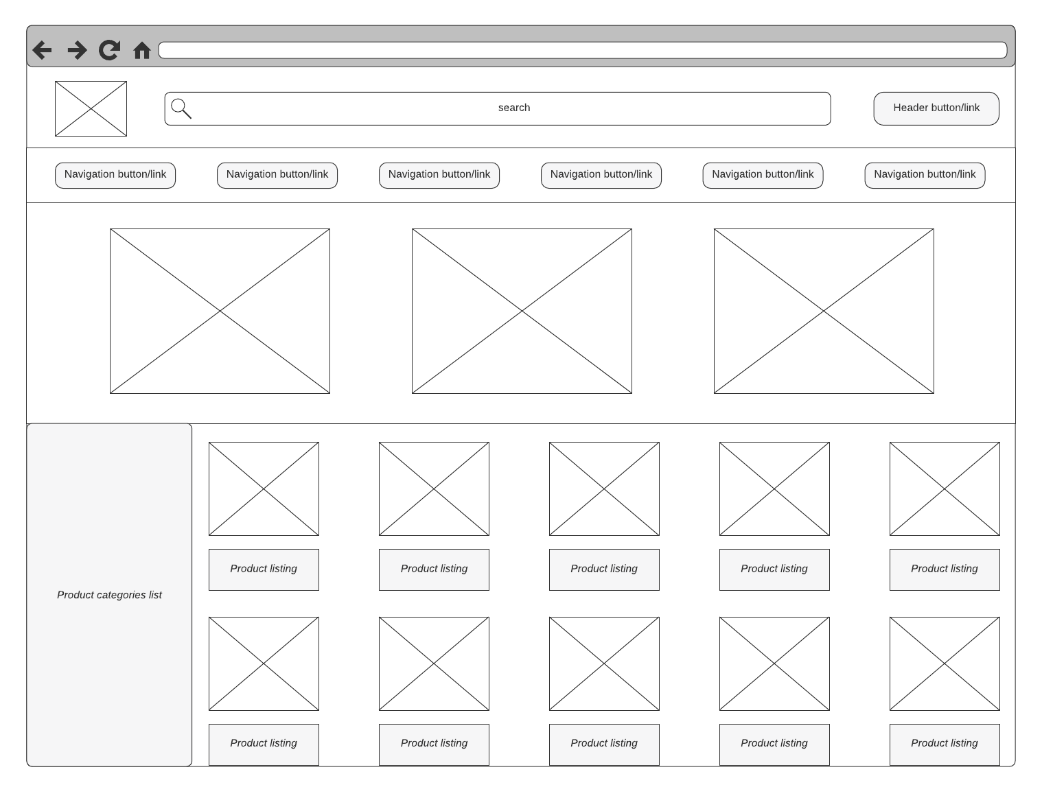 E-commerce category page wireframe (click on image to modify online)