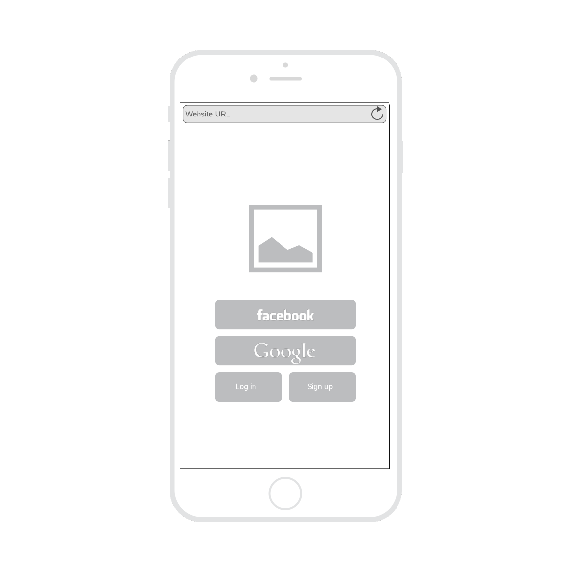 mobile login or sign-up page wireframe