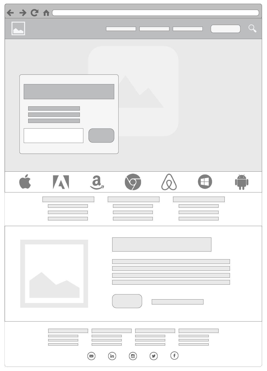 Modelo de wireframe básico da página inicial (clique na imagem para modificar online)