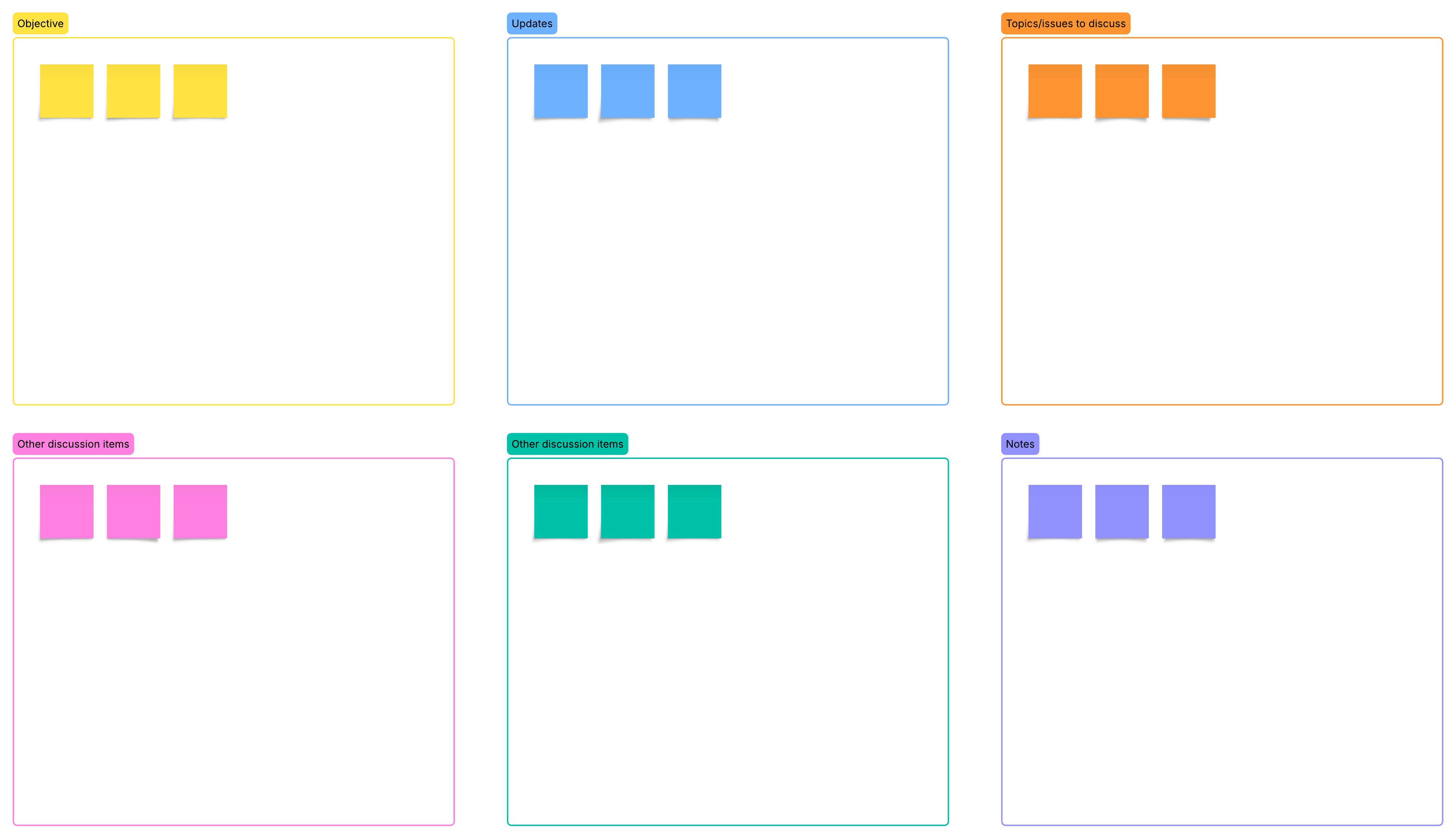 Click on the image to modify the team meeting agenda template online.