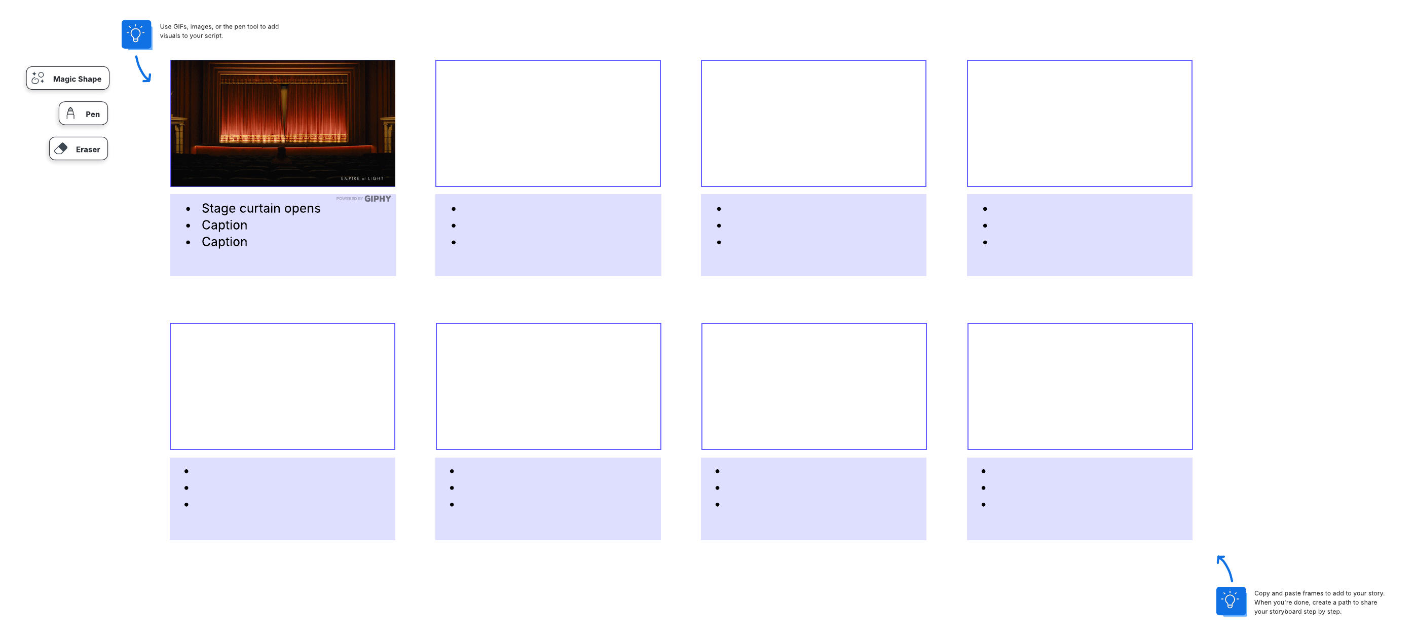 Visualize a specific scenario with this storyboard template in Lucid. Click the image to try the template!