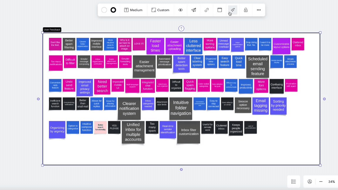 Example of sorting by themes using Collaborative AI in Lucidspark