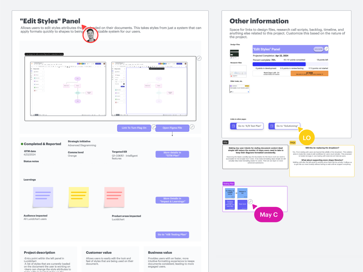 Embed links directly into the doc to centralize all key project information.