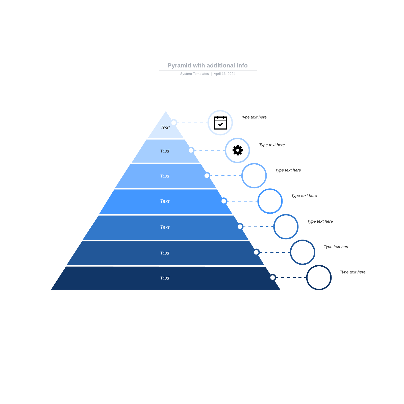 Pyramidal template where each layer of the pyramid has a spot for text and an icon