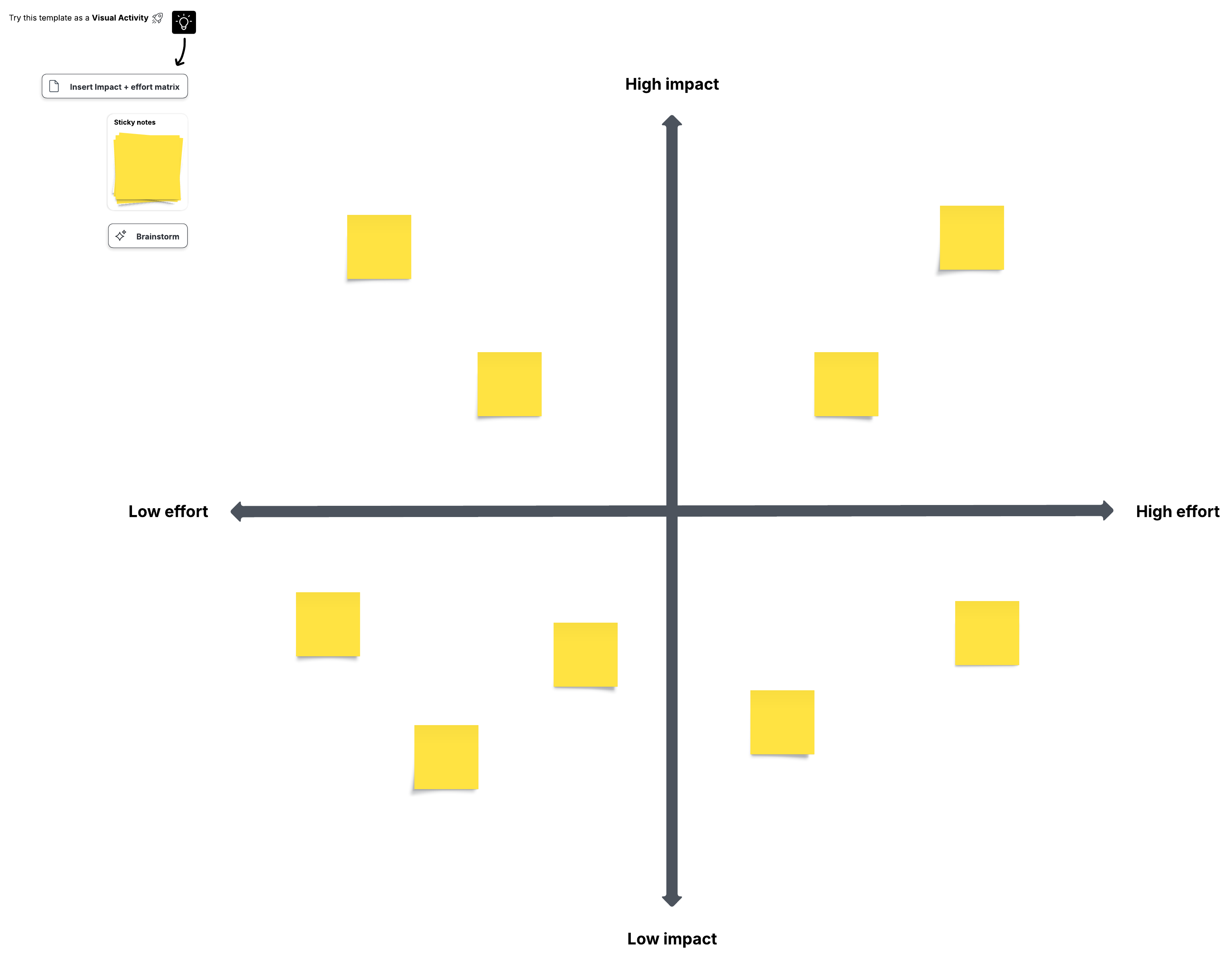 Use this matrix to sort tasks based on the effort required and potential impact. Click to open this template in Lucid.