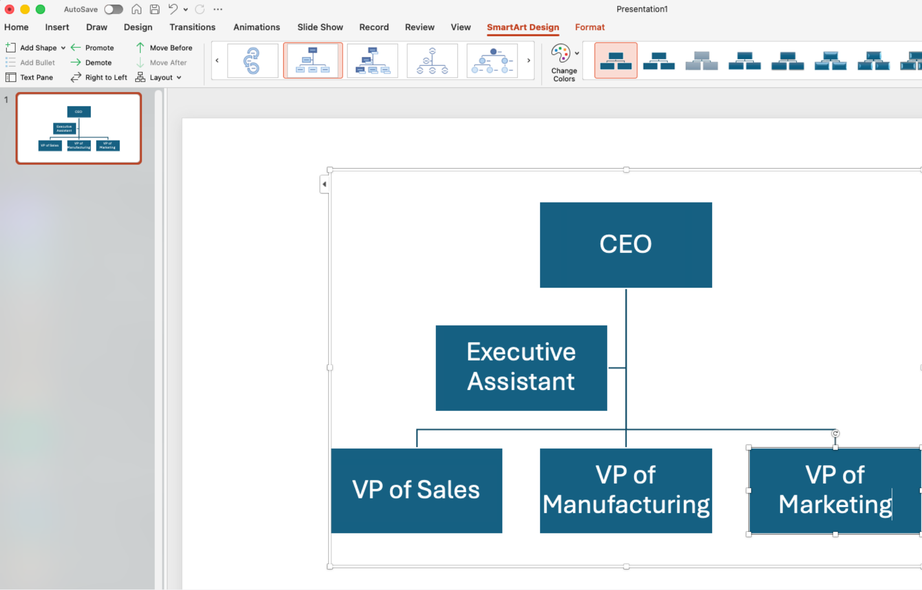 Adding names to shapes for an org chart in Microsoft PowerPoint