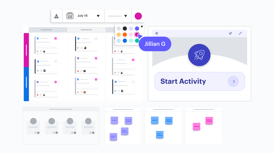 Agile team space in Lucid with a Dynamic Table, Lucid Cards, and Visual Activities
