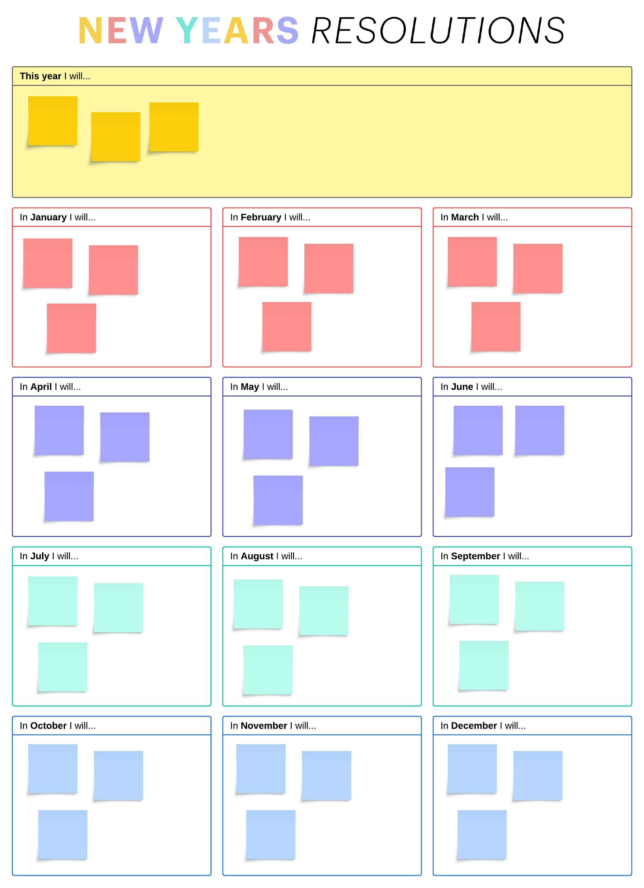 Yearly resolutions template (click on image to modify online)