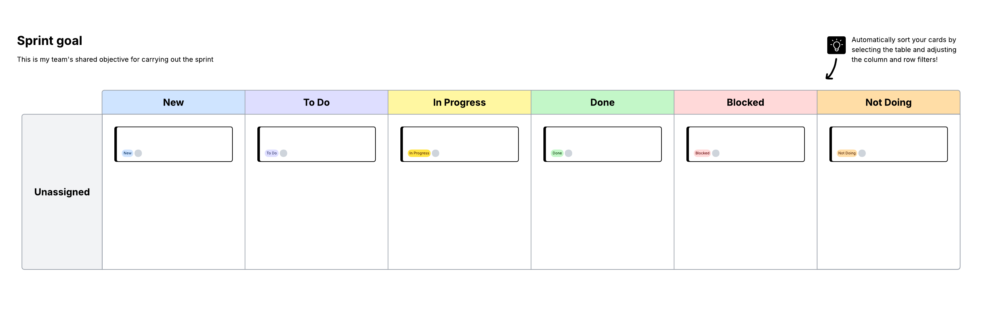 Scrum board example (Click to modify online).