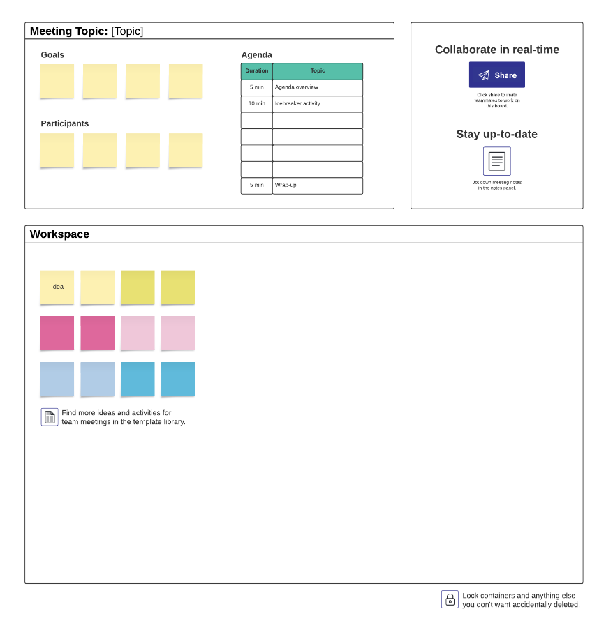 Lucid makes it easy to create and share meeting agendas. Click on the template image to get started.