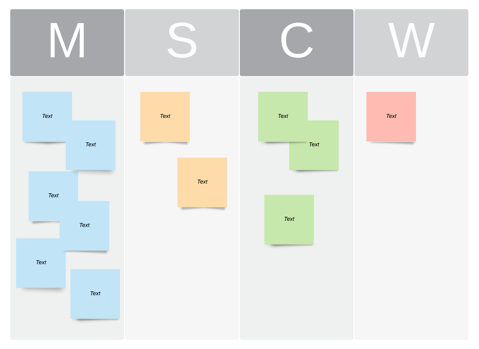 Basic MoSCoW prioritization template (Click on image to modify online)