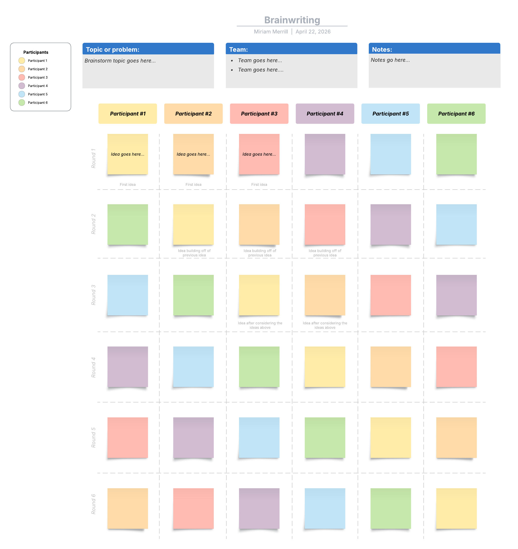 Maximize the number of ideas your team brainstorms with our brainwriting template.
