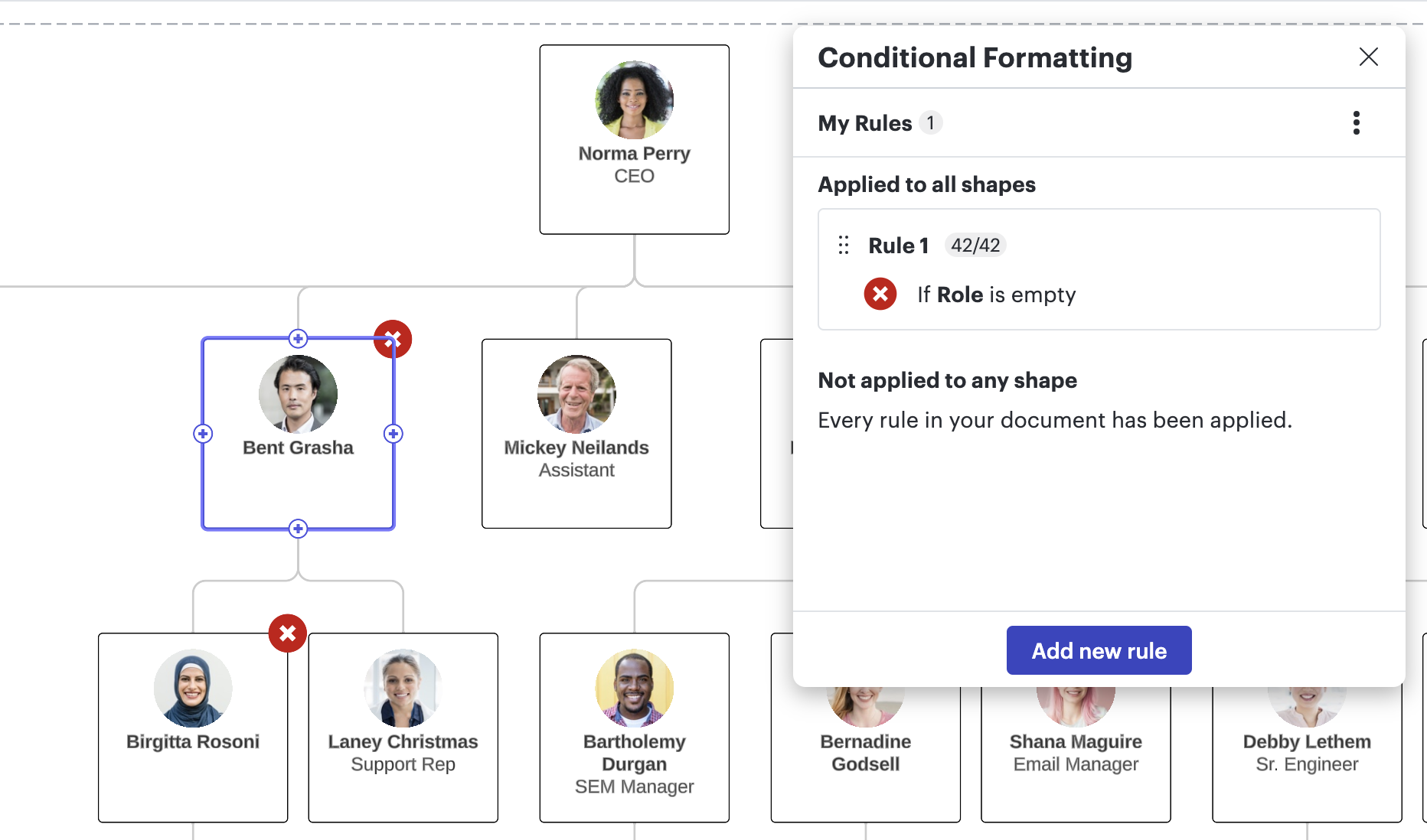 Example of conditional formatting in Lucidchart