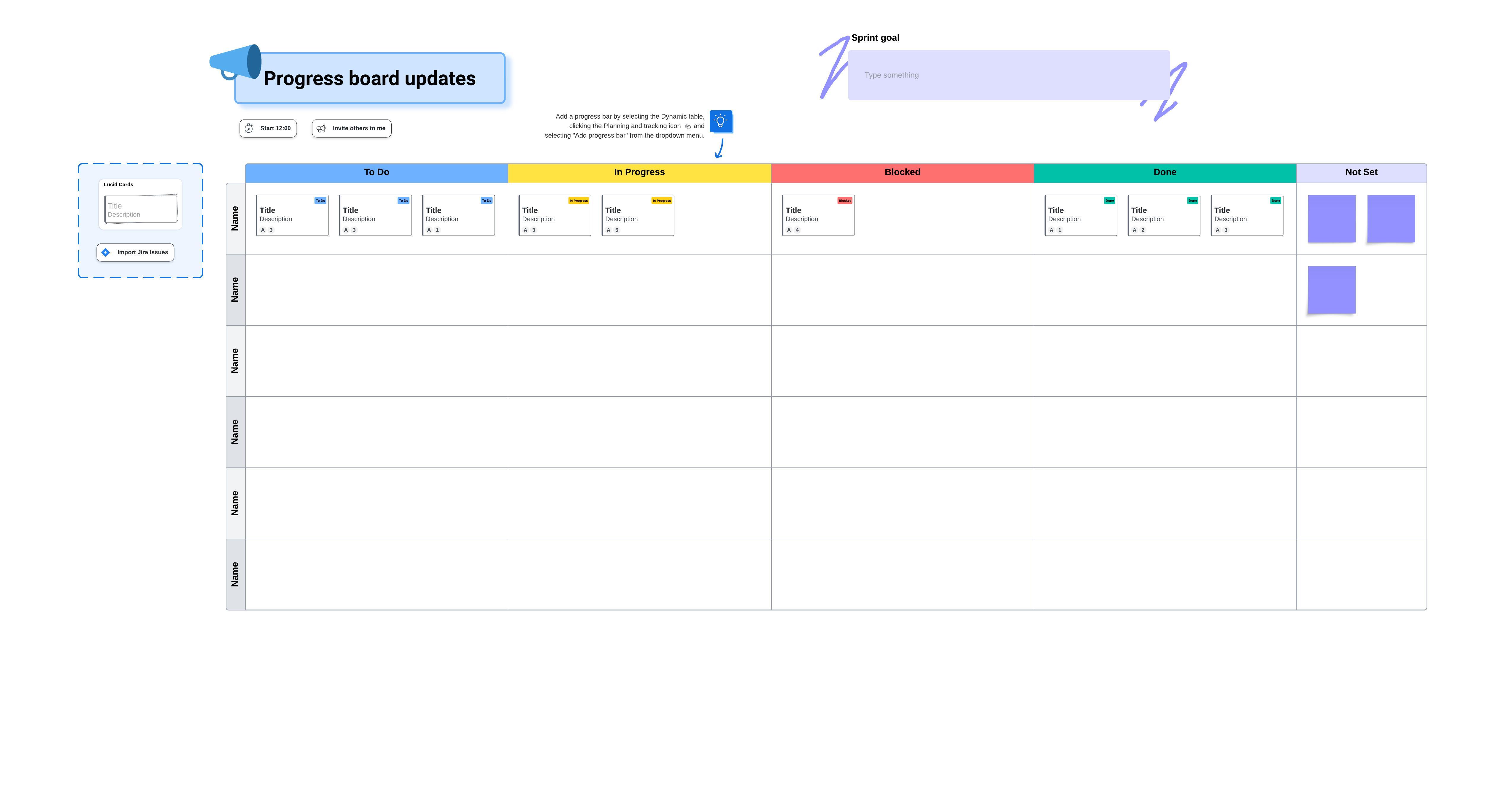 Daily standup template (click on image to modify online)