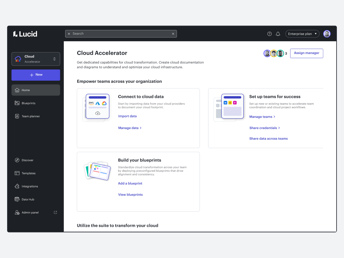 Use Lucid’s Cloud Accelerator to automatically visualize your AWS, Azure, or Google Cloud environment.