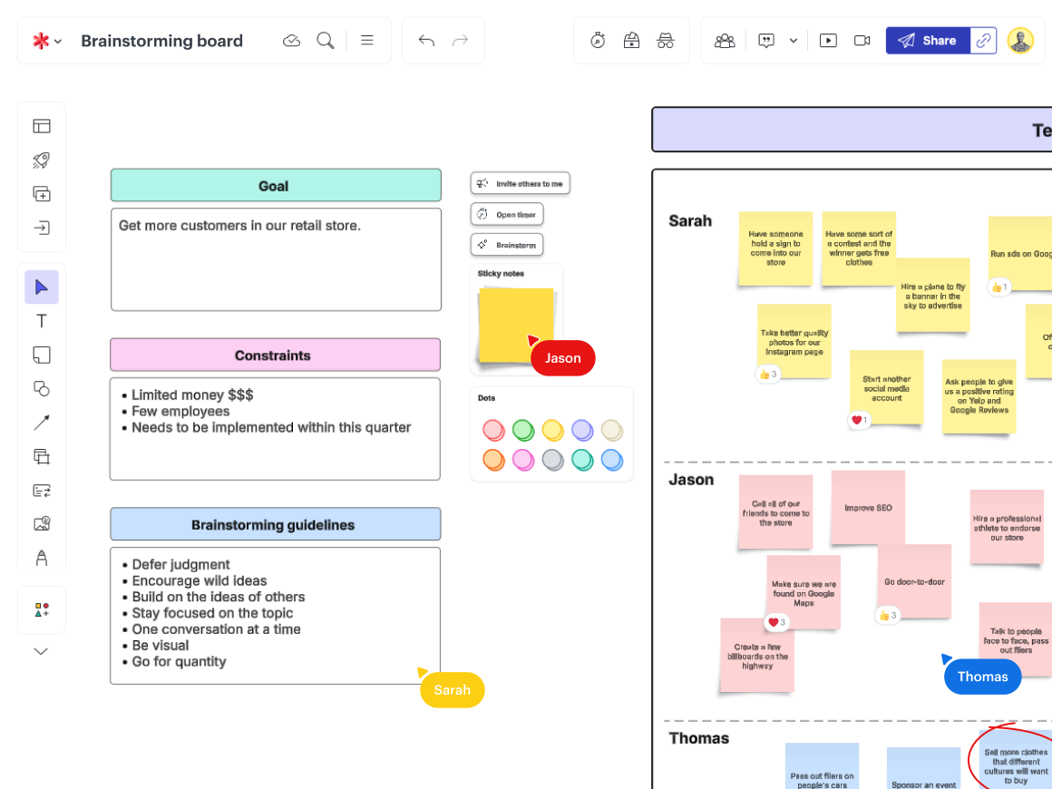 Start brainstorming with a pastel color palette in the brainstorming board example template. Click on the image to get started.