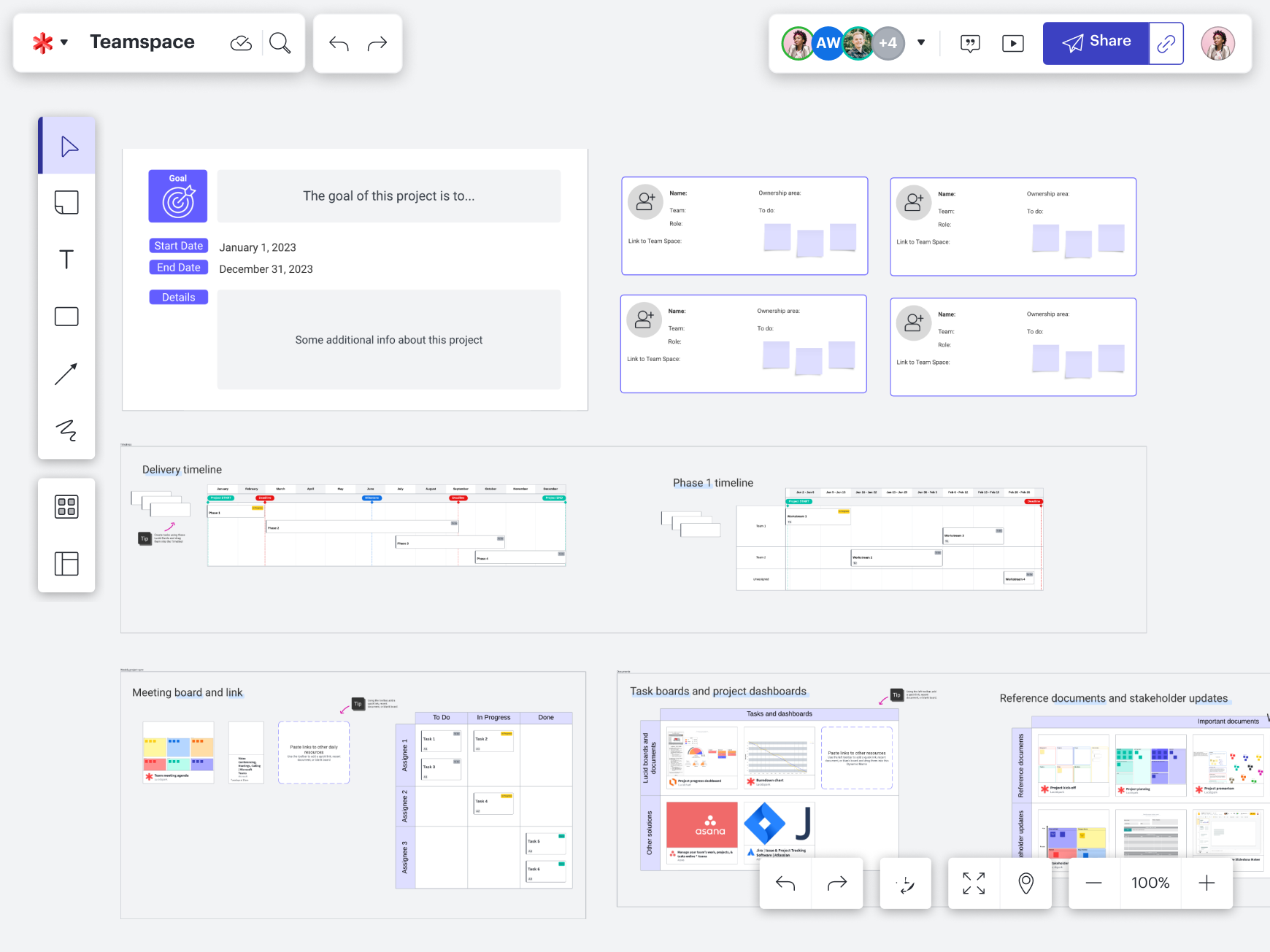 Os Espaços de Equipe na Lucid reúnem sua equipe em um local central para se conectar, fazer brainstorming, acessar recursos importantes e muito mais.