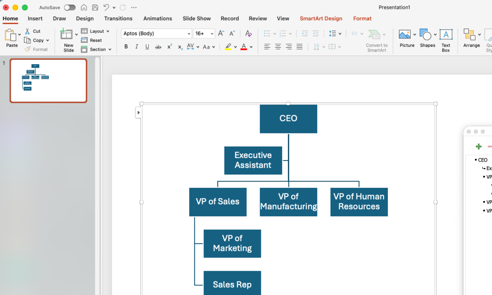 Org chart example in Microsoft Word