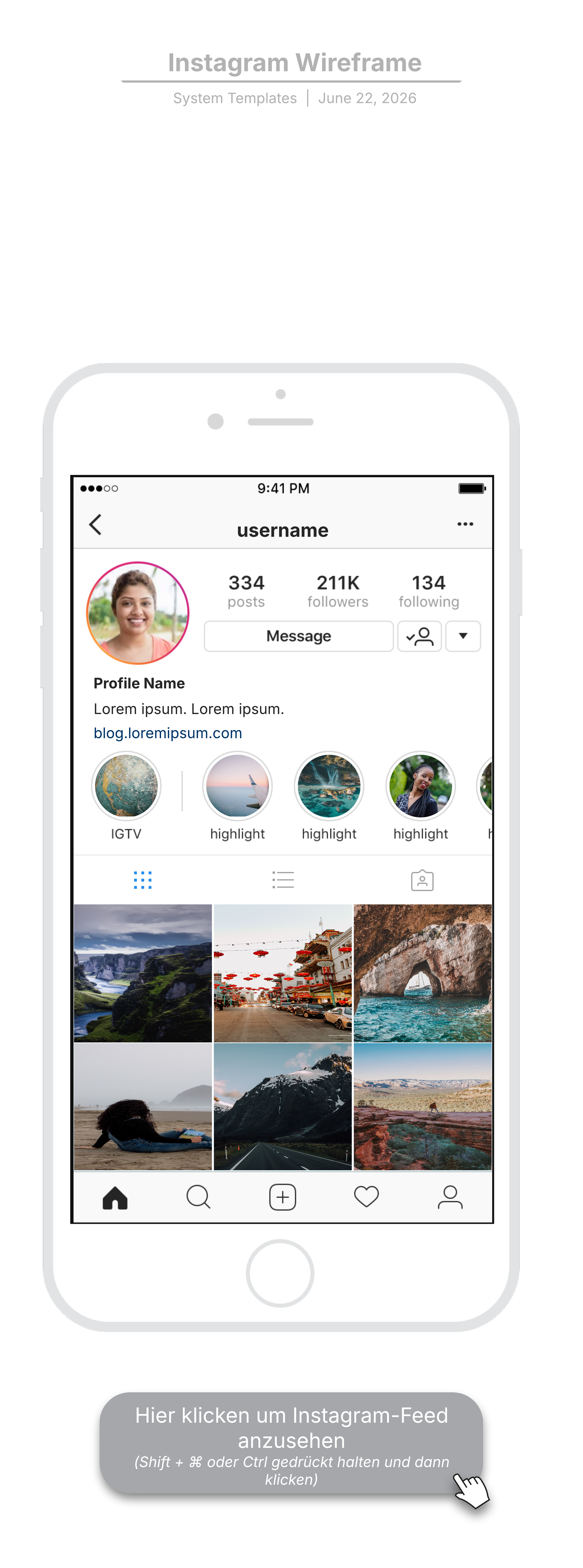 Instagram Wireframe Vorlage