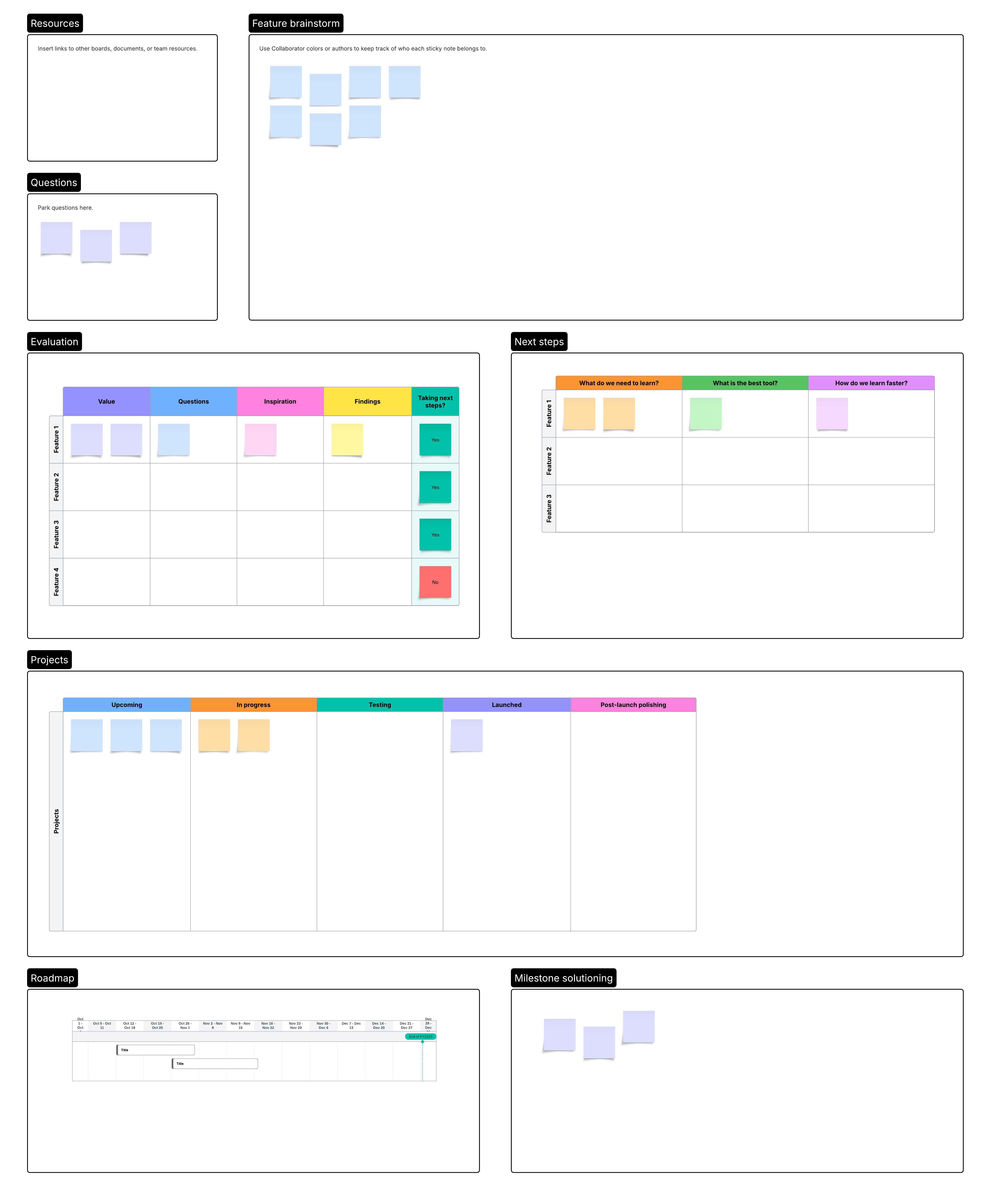 Templates like this Agile team hub template are great places for a documentation repository that teams can easily access. Click on the image to modify it online.