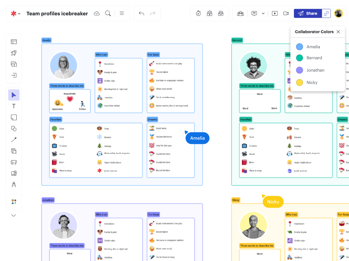 Try incorporating in your team's favorite colors in this icebreaker template. Click on the image to get started.