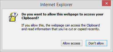 Clipboard Access Prompt in Internet Explorer