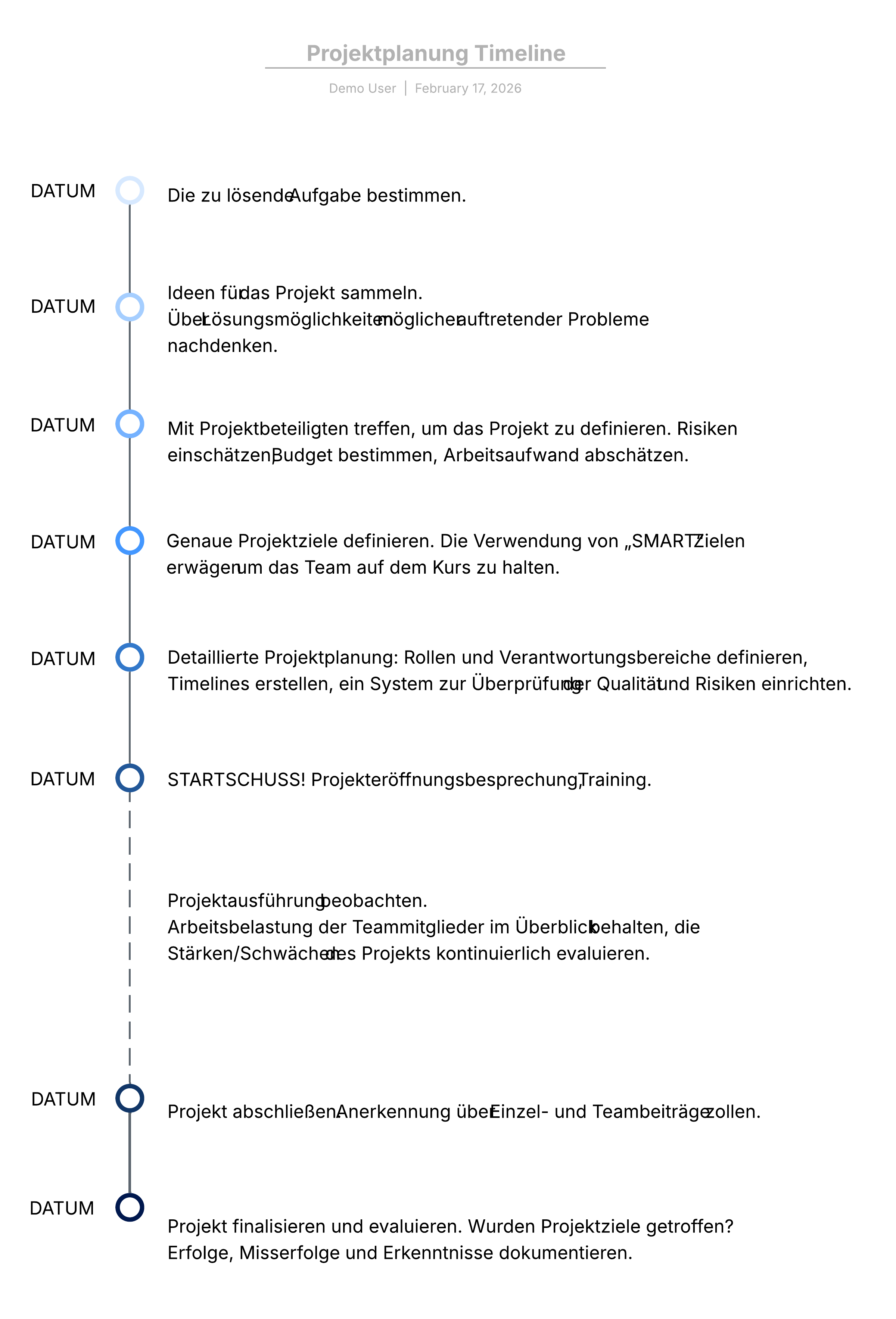 Online Vorlage Projekttimeline
