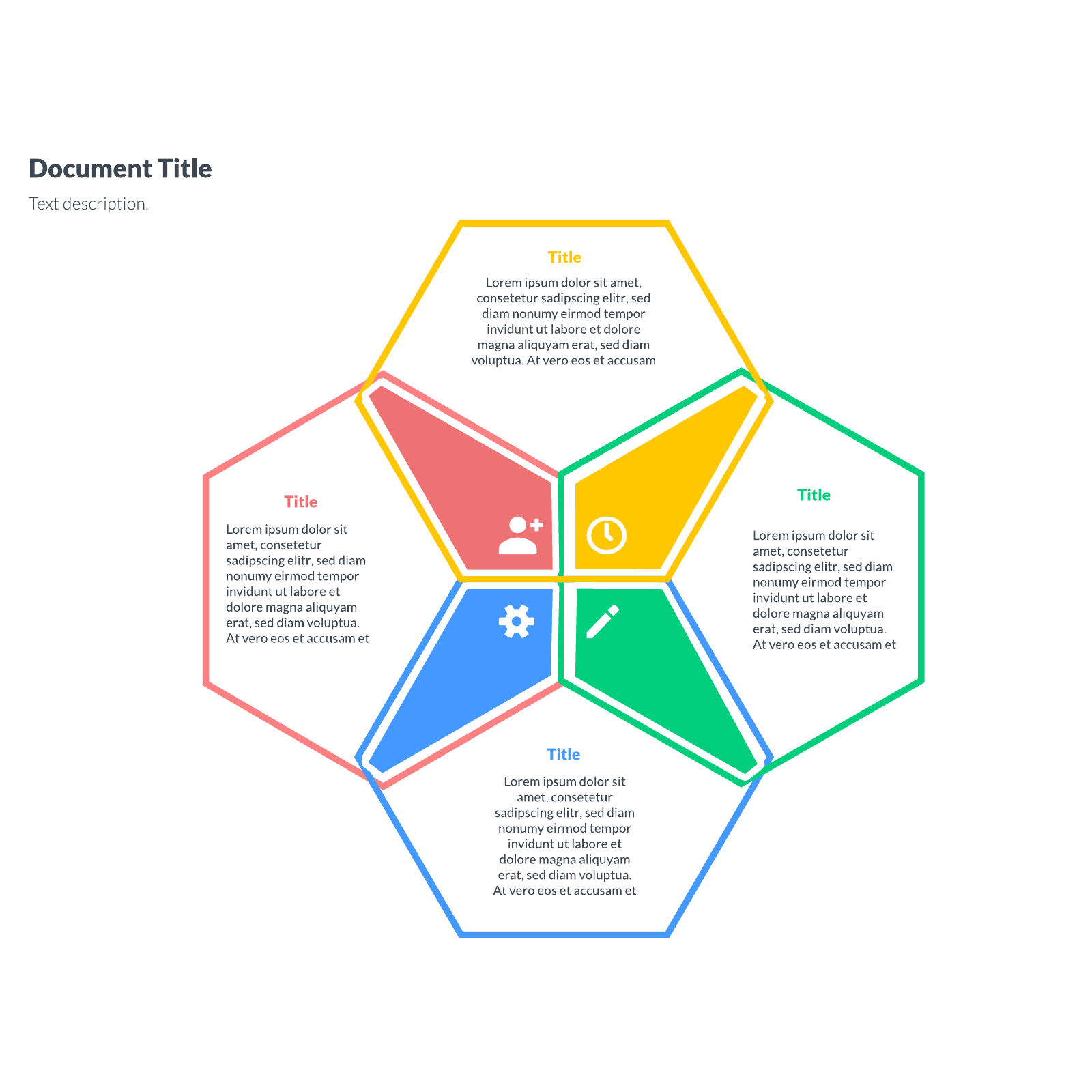 Infographic template displaying 4 topics, each with a title, explanation text, and icon