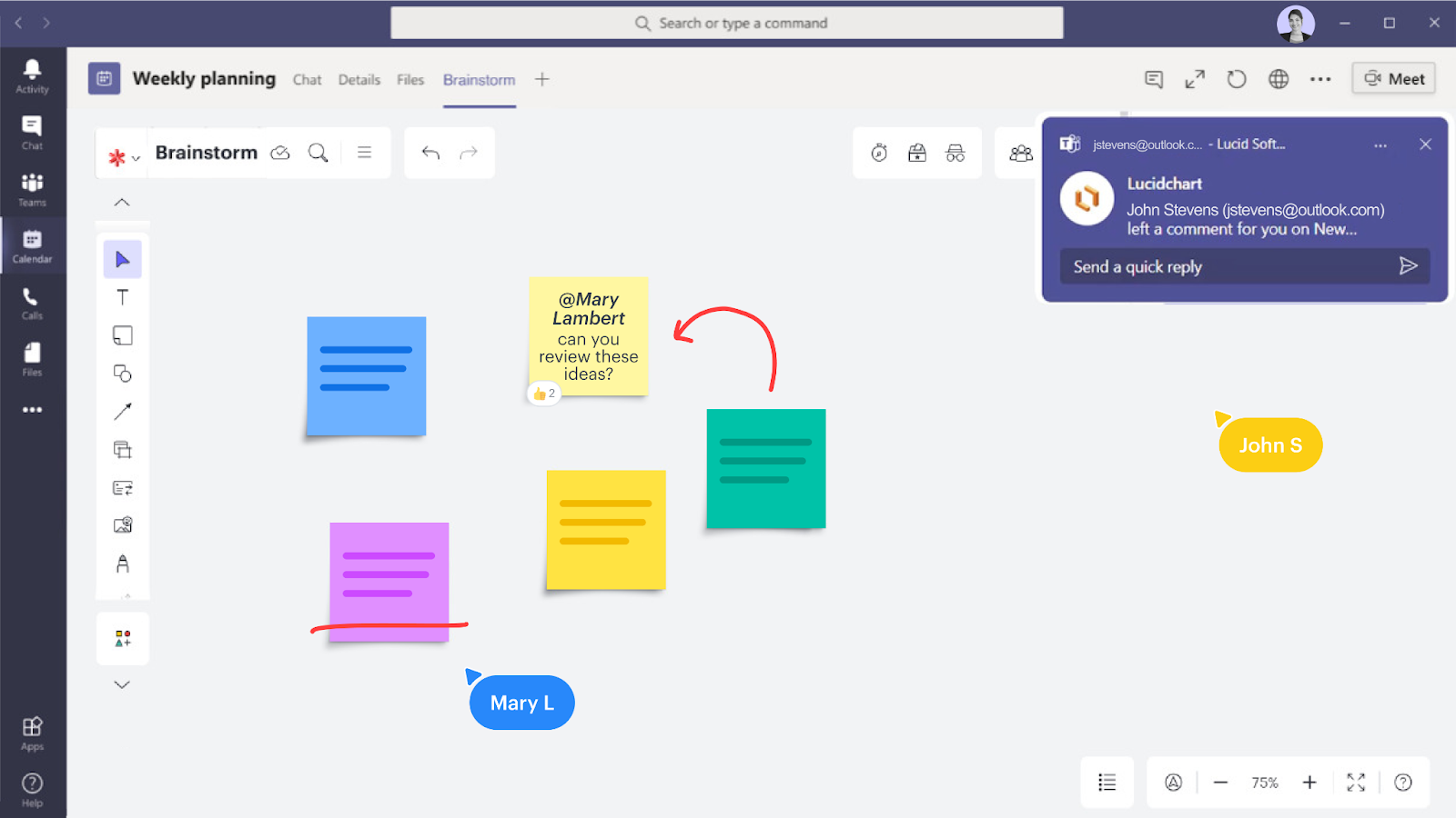 Thanks to Lucid’s Microsoft Teams integration, when you leave a comment for someone in your Lucid board, they’ll receive a notification in Teams.