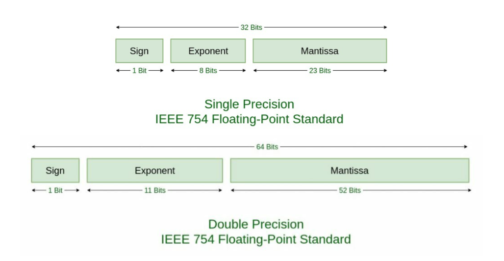 Image showing the IEEE standard bit layouts for 32-bit and 64-bit floating-point numbers