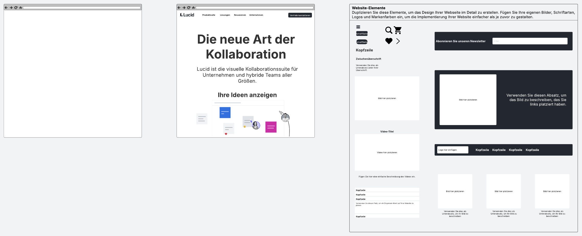 Detailliertes Website Wireframe Beispiel