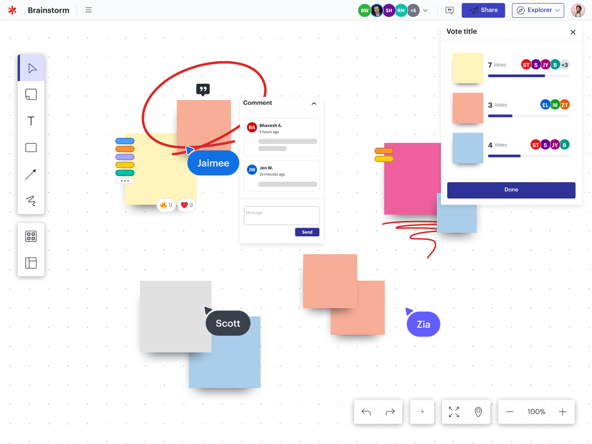 Work on high-value collaborative work using visual collaboration (and naturally document your ideas, decisions, and plans).